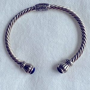 Brighton Open-Hinged Bangle bracelet with blue lapis colored accents